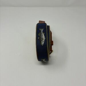 Leather Man Ltd Essex CT Striped Bass Fish Belt Navy Canvas Leather 48 Inch XL